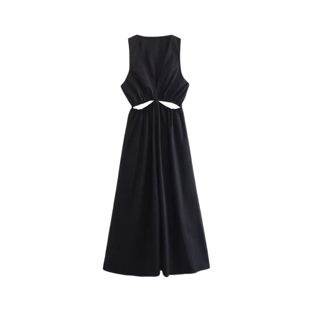 Casual V-Neck Waist Hollow Out A-Line Dress