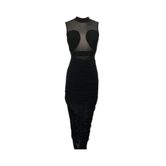 Pre Order:  Black Mesh Patchwork Pleated Stretch Bandage Dress