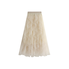 Solid Pleated Tulle Maxi Skirt