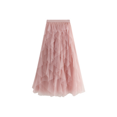 Solid Pleated Tulle Maxi Skirt