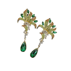 Crystal Green Leaves Water Drop Earrings