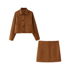 Brown Suede Jacket + Short Skirt Set