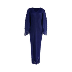 Pre Order:  Batwing V-Neck Pleated Spliced Tassel Dress