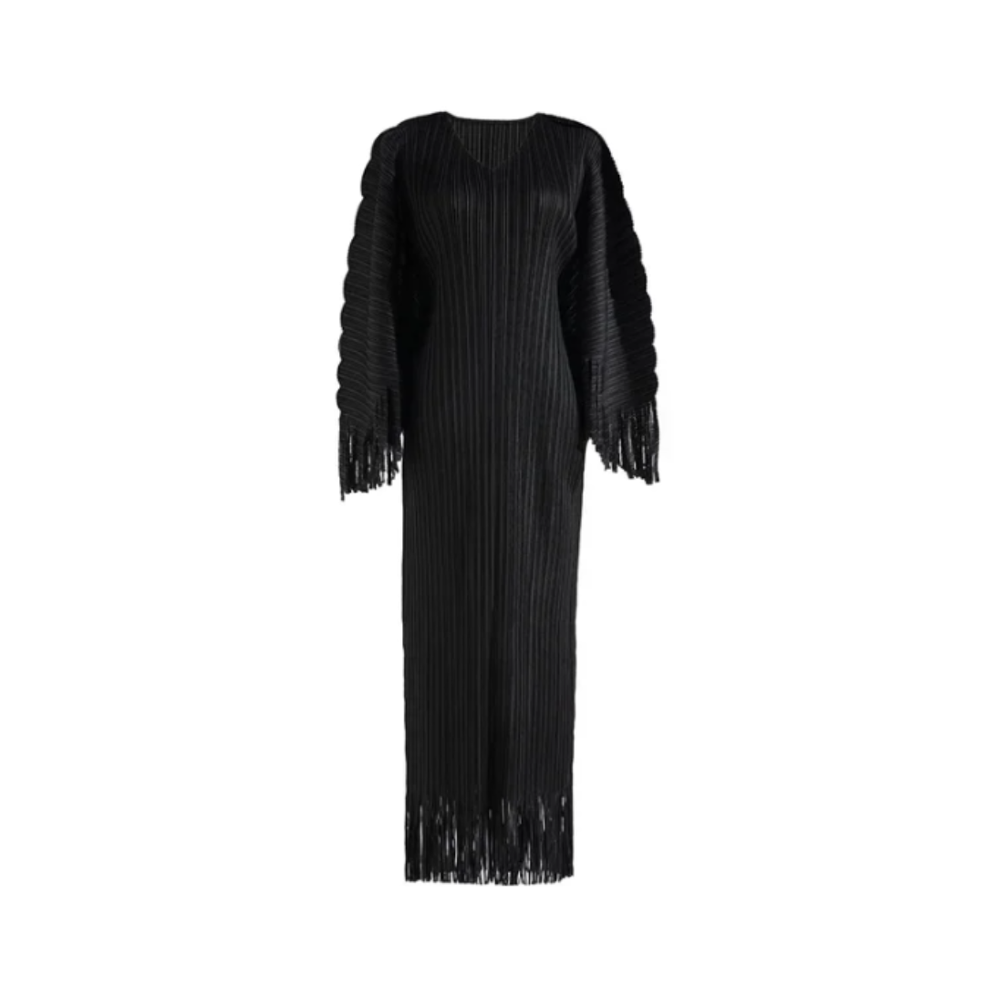 Pre Order:  Batwing V-Neck Pleated Spliced Tassel Dress