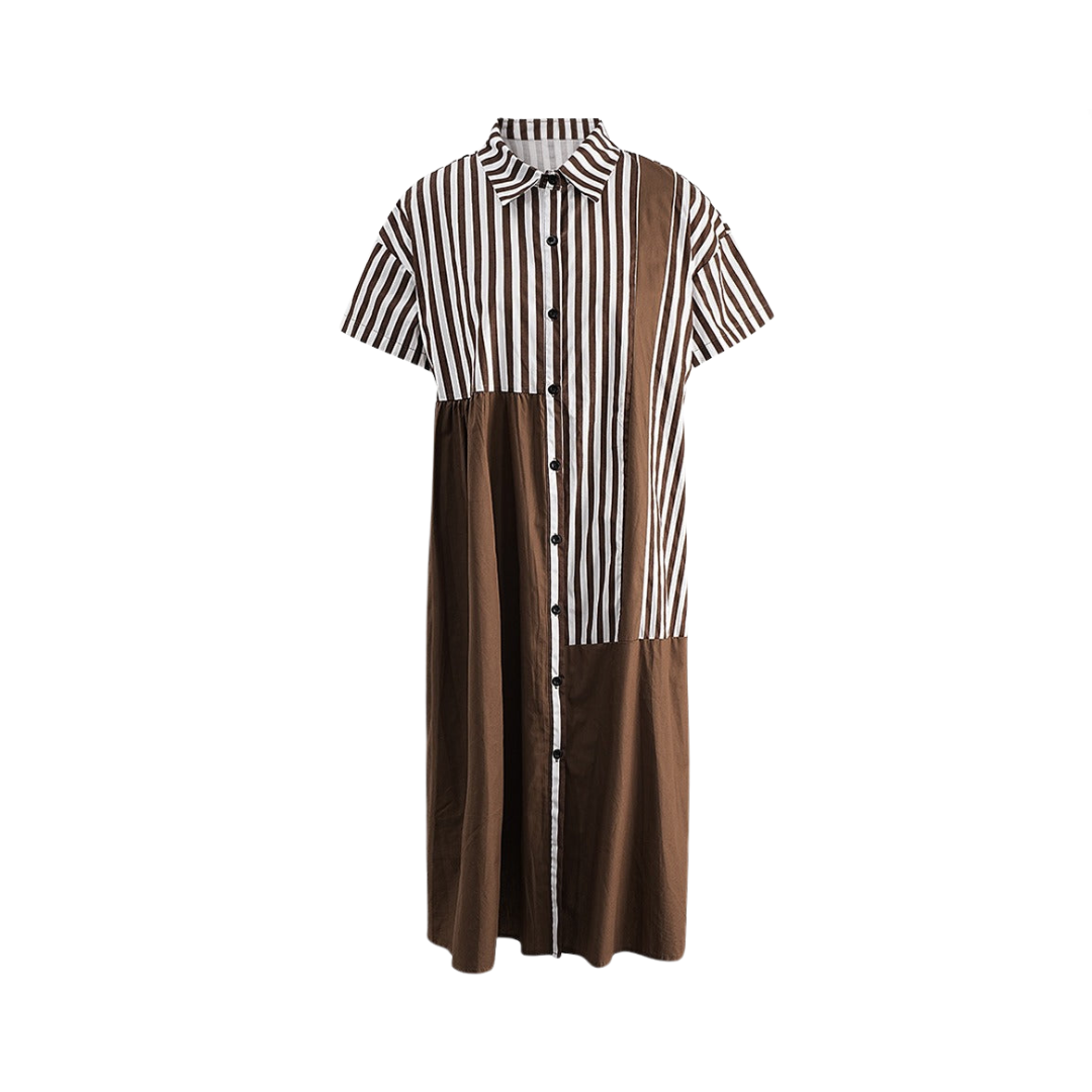 Striped Patchwork Loose Single Breasted Casual Dress