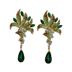 Crystal Green Leaves Water Drop Earrings