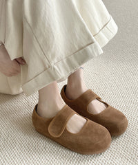 Casual Buckle Strap Splicing Platform Flats Shoes Yellow Suede