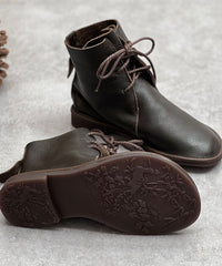 Boutique Lace Up Boots Coffee Cowhide Leather Shelsea