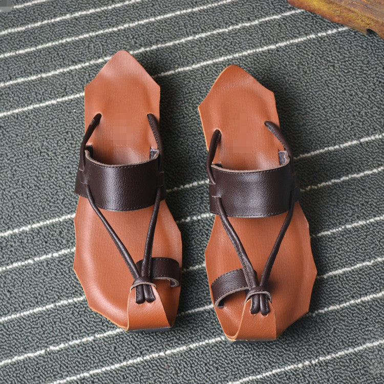 Casual Retro Leather Handmade Slippers Plus Size
