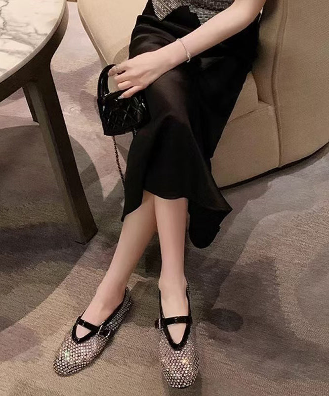 DIY Splicing Flats Shoes Black Breathable Mesh Zircon