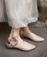 Apricot Cowhide Leather Sandals Splicing Floral Pointed Toe