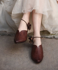 Apricot Cowhide Leather Sandals Splicing Floral Pointed Toe