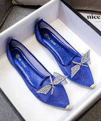 Summer New Champagne Bow Zircon Pointed Flat Shoes