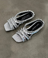 New Black Wrinkled Sheepskin Slide Sandals Peep Toe