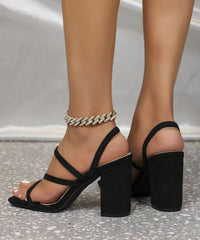 Boutique Black Cross Strap Peep Toe Suede Chunky Sandals