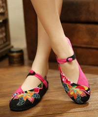 Green Flat Shoes Embroideried Cotton Fabric Women Splicing Flat Shoes