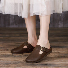 Women Leather Retro Casual Flat Slippers