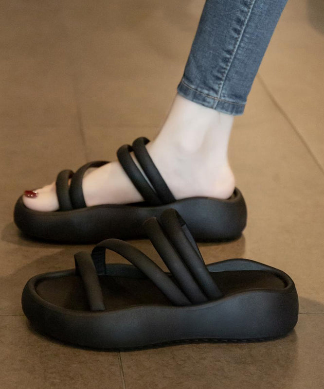 Casual Splicing Platform Black Faux Leather Slide Sandals