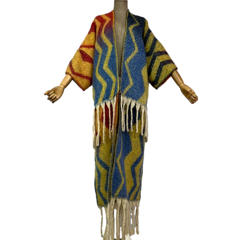 Chic Gradient Print Tassel Maxi Cardigan - WINI