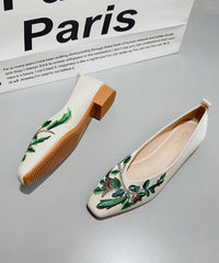 Chinese Style Green Satin Embroidered Flat Feet Shoes