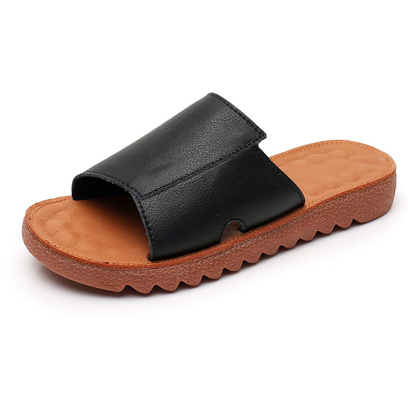 Summer Flat Retro Leather Casual Slippers