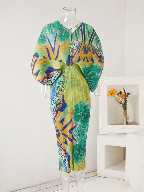 Abstract Color Burst Pleated Dress - @jariatudanita