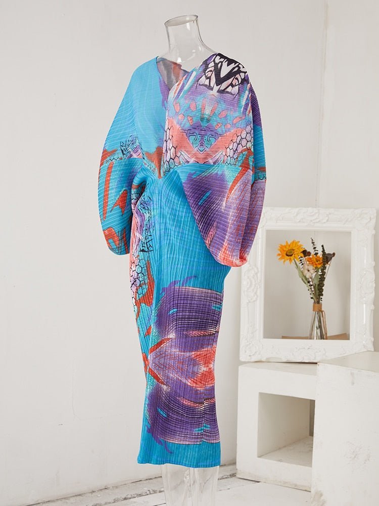 Abstract Color Burst Pleated Dress - @jariatudanita