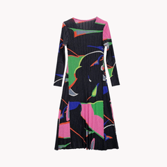 Abstract Print Pleated Midi Dress