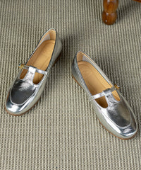 Boutique Pink Cowhide Leather Splicing Flat Shoes Buckle Strap