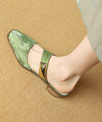Classy Green Cowhide Leather Splicing Slide Sandals