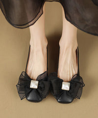 Beige Sheepskin French Bow Splicing Flats