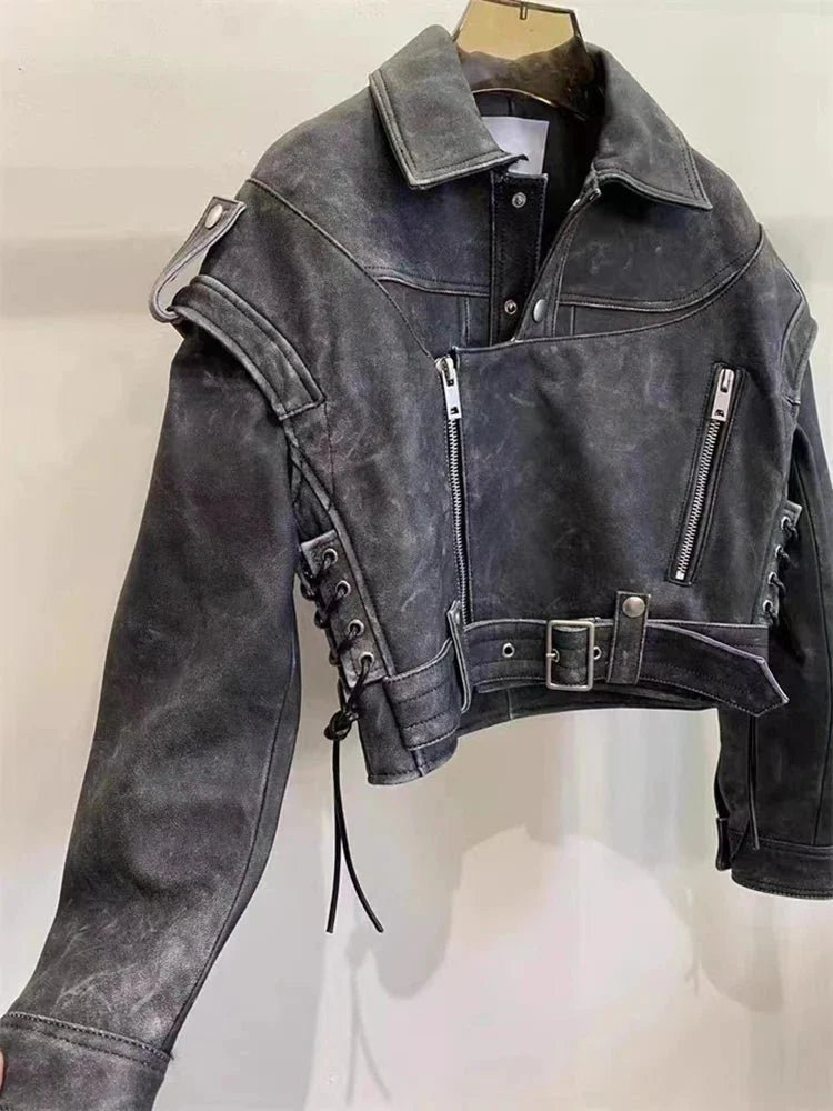 Aged Leather Effect Patchwork Jacket