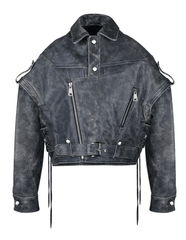 Aged Leather Effect Patchwork Jacket