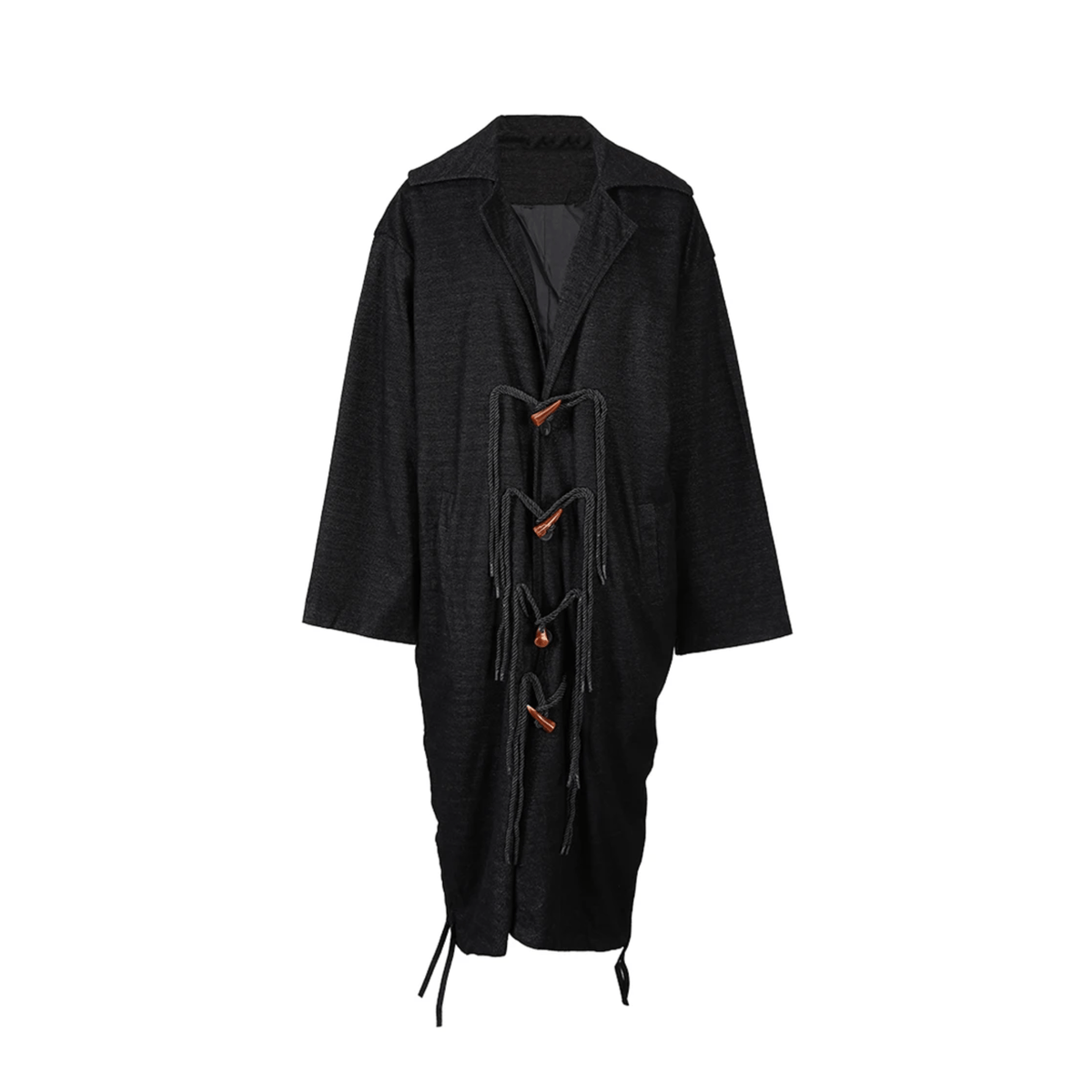 Antler Button Drawstring Fringed Coat