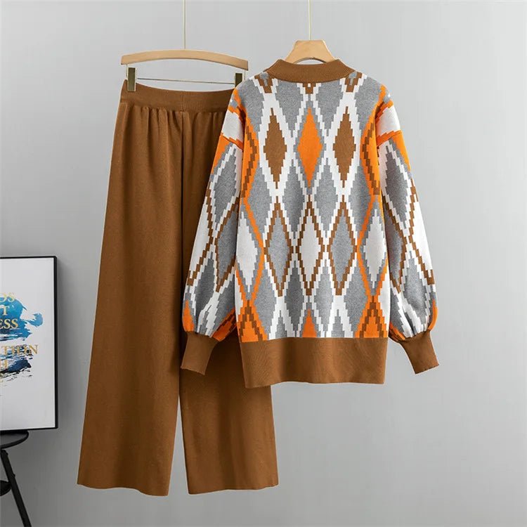 Argyle Loose Knit Sweater + Pants Set