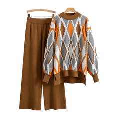 Argyle Loose Knit Sweater + Pants Set