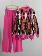 Argyle Loose Knit Sweater + Pants Set