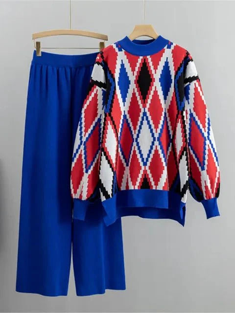 Argyle Loose Knit Sweater + Pants Set