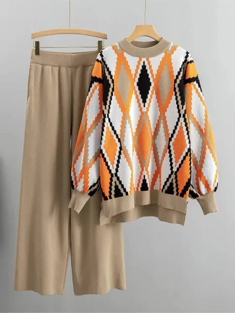 Argyle Loose Knit Sweater + Pants Set