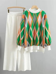 Argyle Loose Knit Sweater + Pants Set