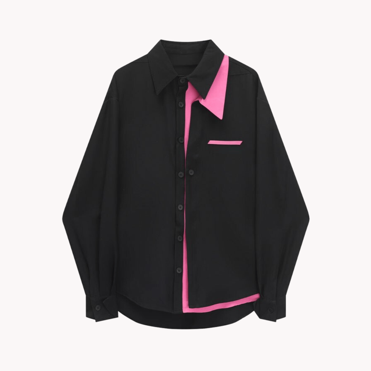 Asymmetric Black Pink Oversized Shirt