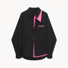 Asymmetric Black Pink Oversized Shirt