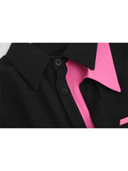 Asymmetric Black Pink Oversized Shirt