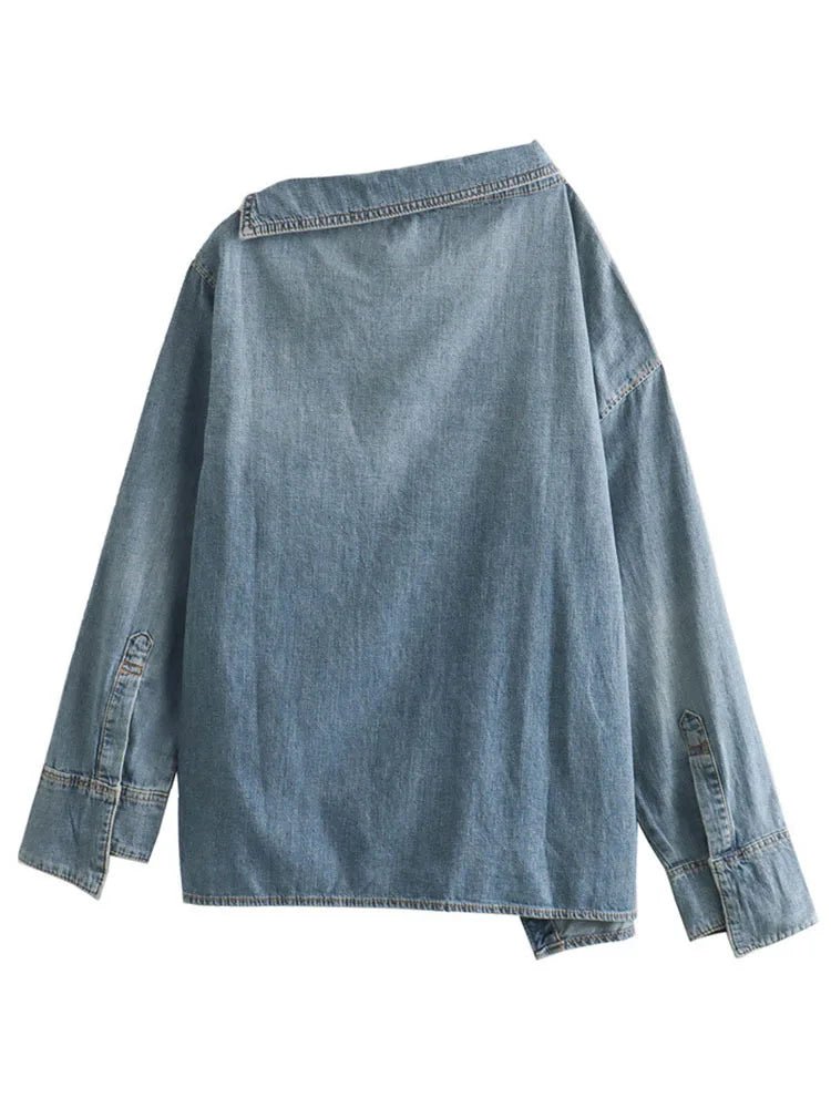 Asymmetric Collar Denim Loose Shirt