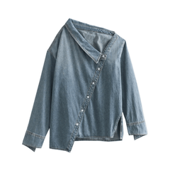 Asymmetric Collar Denim Loose Shirt