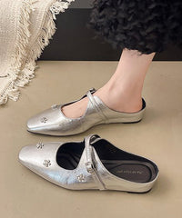 Chic Splicing Silver Faux Leather Slide Sandals Zircon