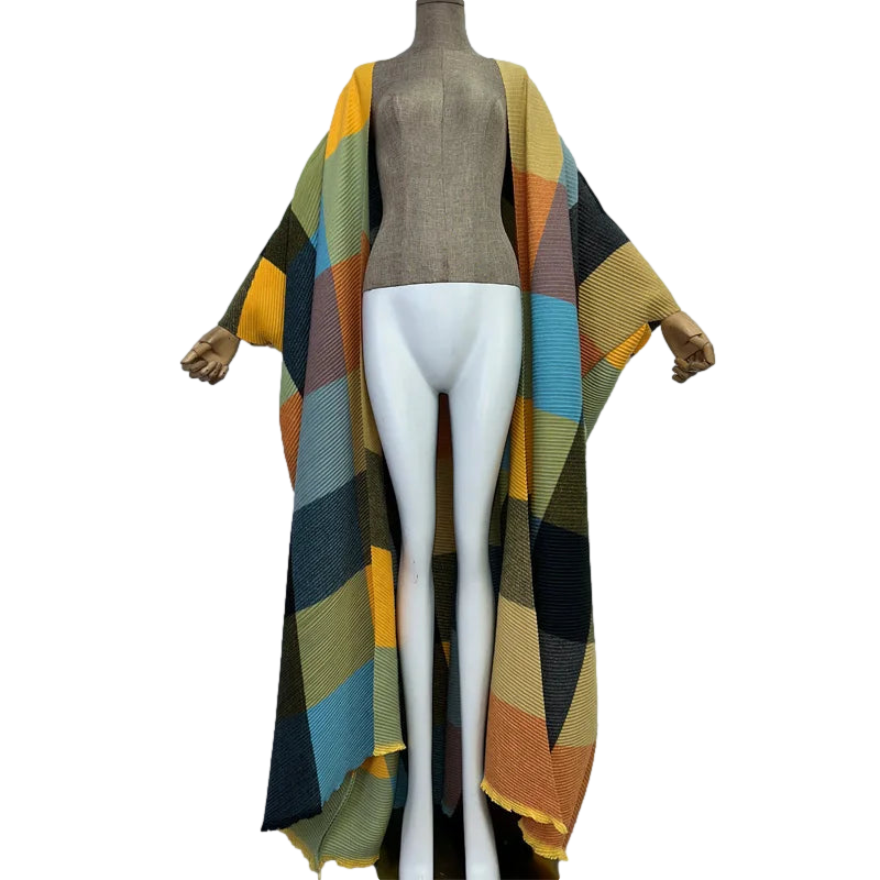 Colorful Plaid Knitted Maxi Cardigan - WINI