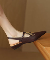 Classy Splicing Sandals Brown Sheepskin Hollow Out Pointed Toe