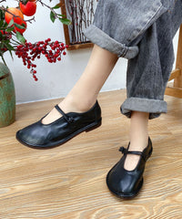 Splicing Flat Shoes For Women Black Cowhide Leather