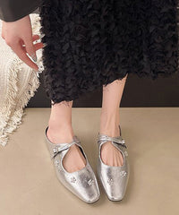 Chic Splicing Silver Faux Leather Slide Sandals Zircon